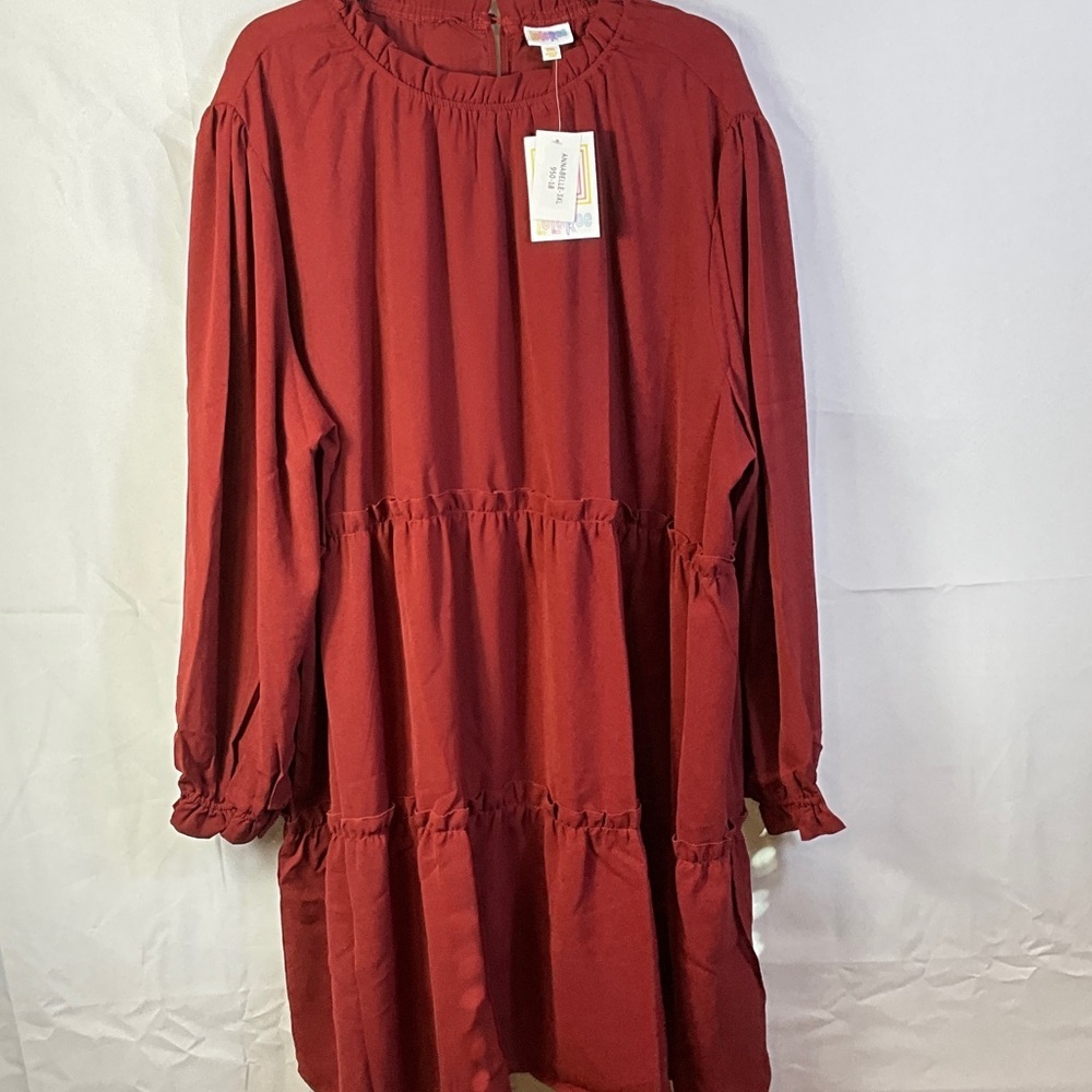 LuLaRoe Ruffled Midi Long Sleeve Red Dress Size 3XL